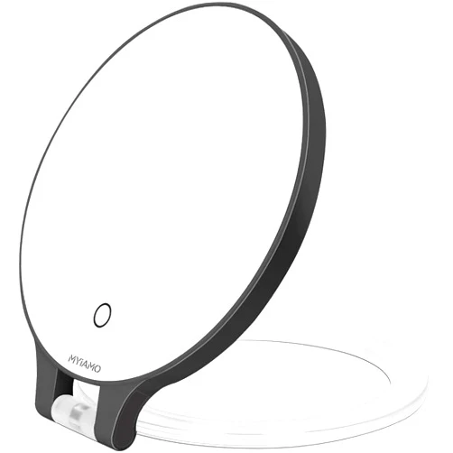 MYIAMO Double Sided Makeup Mirror with Magnification and Lights, 1X/10X Rechargeable Lighted Vanity Mirror with 3 Color Lighting Modes Adjustable LED Tabletop Mirror