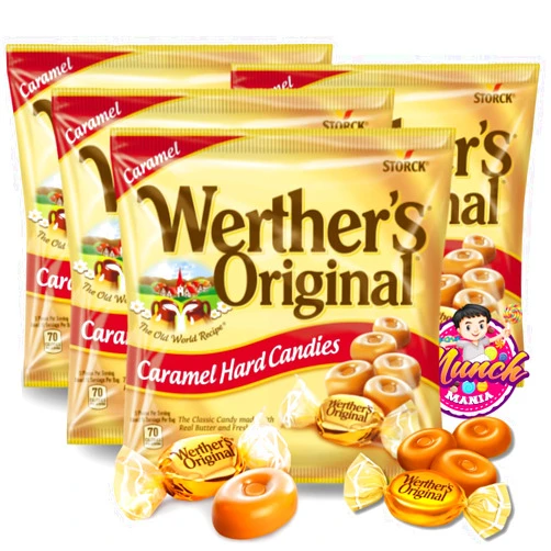 Munch Mania Werther's Original Caramel Hard Candy, Pack of 4 (2.65oz) - Hard Candy Individually Wrapped, Carmels Candy, Gourmet Caramels - Bundled with Munch Mania Accessory (Caramel)