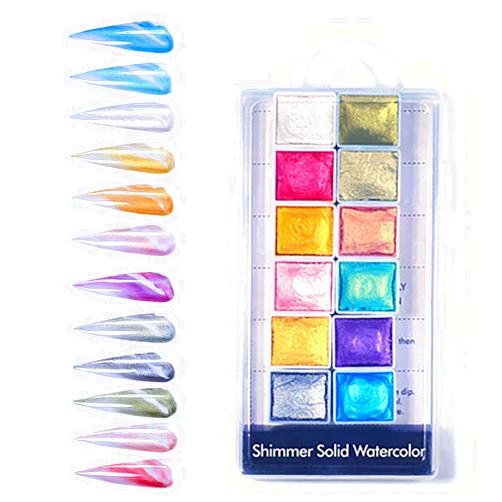 BeauFairy 12 Colors Nail Pigment Powder Palette, Solid Blooming Chrome Marble Watercolor Paint, Pearlescent Holographic Glitter Nail Art Painting, Metallic Powder for Nails Paint DIY Manicure 006