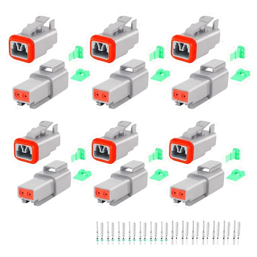 GKG DTK2 2 Pin Deutsch Connector Kit,6 Sets DT Deutsch Connector 2 Pin,Gray Waterproof Electrical Wire Connectors with 14 Pairs Size 16 Solid Contacts 14-20AWG for Car,Truck and Boat,etc