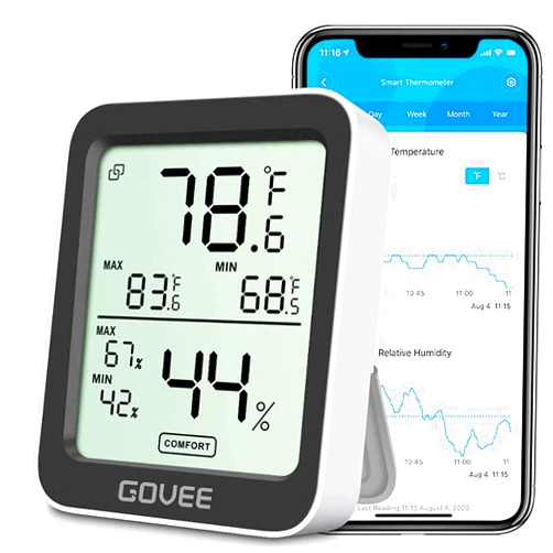 Govee Hygrometer Thermometer H5075, Bluetooth Indoor Room Temperature Monitor Greenhouse Thermometer with Remote App Control, Notification Alerts, 2 Years Data Storage Export,LCD