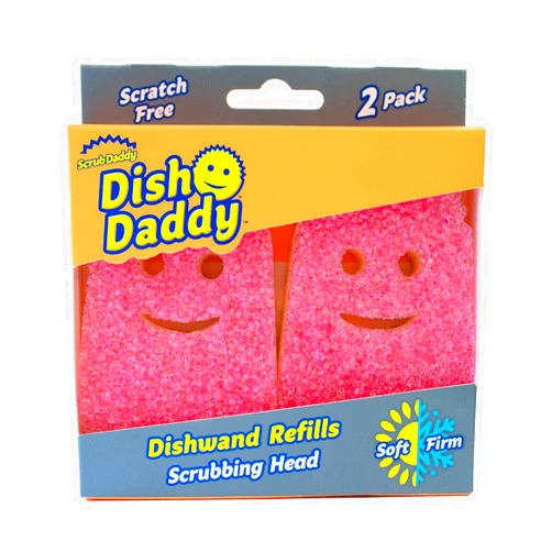 Scrub Daddy Dish Wand Scrubbing Brush Replacement Heads, Soap Dispensing Dish Brushes, Texture Changing Washing Up Sponges, Detachable Dish Daddy Head Sponge Refills, Pink 2 Pack