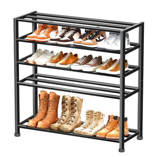 KEETDY 5-Tier Heavy Duty Shoe Rack for Garage Entryway, Stackable Shoe Organizer for 25 Pairs Men Boots, Shoe Rack for Closet Metal Shoe Storage Shelf, Floor, Hallway (Black)