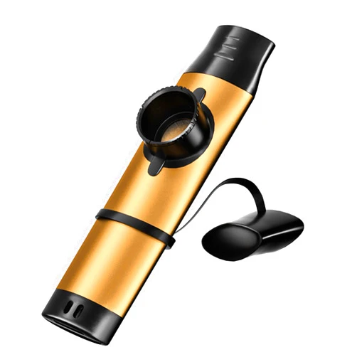 Chehery Kazoo - Professional Metal Musical Instrument with 5 Extra Membranes, Adjustable Tone for Guitar, Ukulele, Piano & Singing, Durable Brass, Portable for Adults (gold)