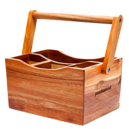 PANDAWOOD Utensil Caddy for Parties - Acacia Wood Silverware Caddy for Party Kitchen Countertop - Utensil Holder for Party Kitchen Counter - Cutlery Flatware Caddy Silverware Holder for Countertop Organizer