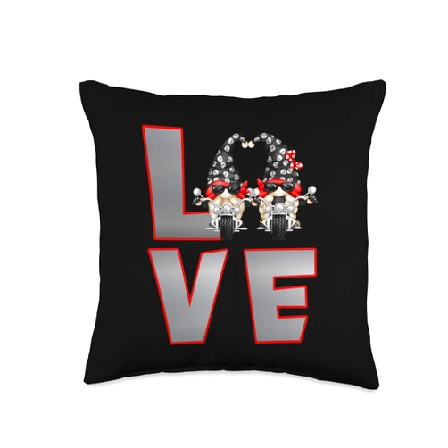 Cool Biker Gnomes For Motorcyclist By MiGiLaMo Chopper Biker Gnomes Love Riding Motorcycle - Skull Gnomie Throw Pillow