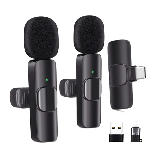 Gicorino Wireless Lavalier Microphone for Android/iPhone/Computer/Laptop, Wireless Mic for iPhone15 with Noise Reduction Chip, Mini Microphone for Recording Podcast YouTube, TikTok(2 Pack)