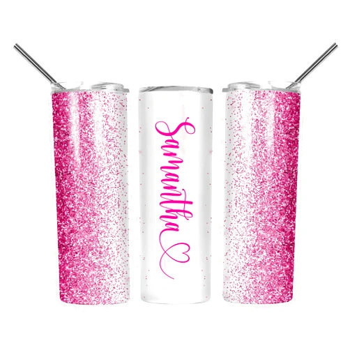 Forever Personalized Personalized Tumbler with lid and straw | 20oz Stainless Steel Insulated | Custom Gifts | Double Wall Coffee Cups for Hot, Cold Drinks | Pink tumblers Glitter effect with Name | 20oz Cup