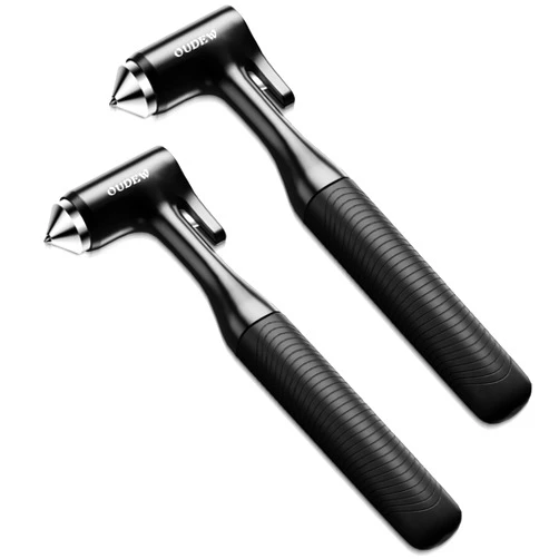 OUDEW Car Window Breaker - Zinc Alloy Glass Breaker and Seat Belt Cutter - 3-in-1 Emergency Escape Kit with Fireproof All-Metal Design - Essential Car Safety Tool for Emergency Escape,Black, 2-Pack