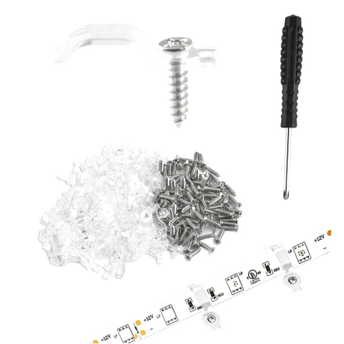 HexinYigjly 100 Pcs Strip Light Mounting Brackets, 10mm Outdoor LED Strip Light Mounting Clips, Led Light Strip Clips, One-Side Fixing Clips Brackets for 10mm Wide Waterproof Strip Lights, with 100 Screws
