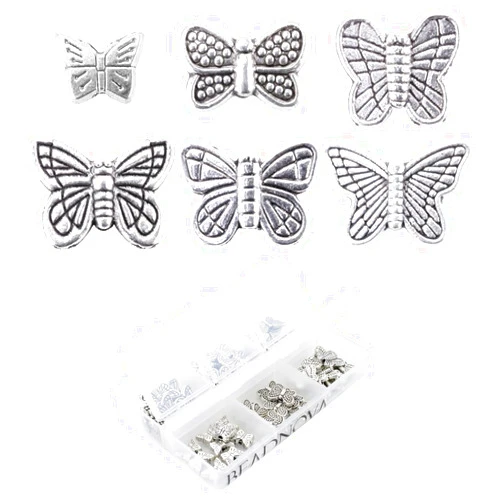 BEADNOVA 60pcs Tibetan Silver Butterfly Spacer Charm Beads for Jewelry Making Findings Assorted 6 Styles with Container