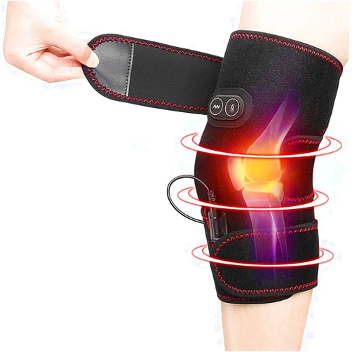 XMSM 1 Pcs Adjustable Knee Compression Wrap, Heated Vibration Knee Brace Massager Support for Joint Pain Relief, Arthritis, Old Cold Legs, Etc. (Color : Black)