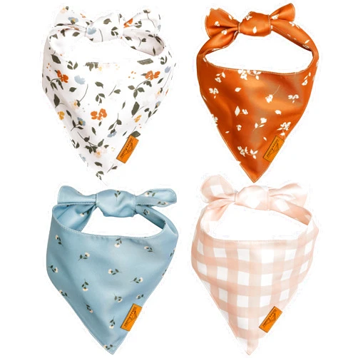 Remy+Roo Large Spring Dog Bandanas - 4 Pack Emily Set | Premium Durable Adjustable Polyester Fabric | Patented Shape Girl Dog Bandana, Floral Dog Bandana