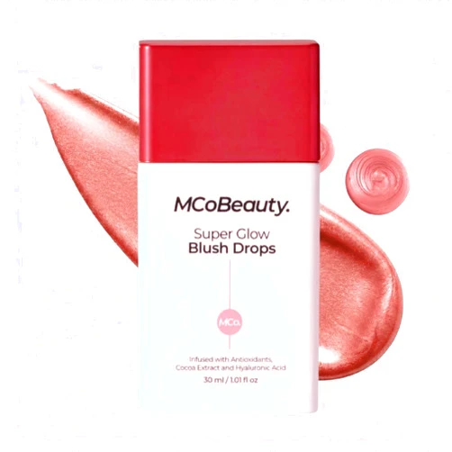 MCoBeauty Super Glow Blush Drops - Rose Pink - Liquid Cheek Color - Buildable Warm Flush with Jojoba Oil Hyaluronic Acid Cocoa Extract White Tea Antioxidants - Vegan & Cruelty Free