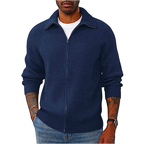 PJ PAUL JONES Men's Full Zip Cardigan Sweaters Unisex Relax Fit Lapel Collar Raglan Sleeve Casual Ribbed Sweater