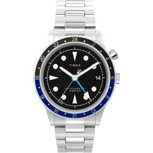 Timex Men's Waterbury Traditional GMT 39mm Watch - Stainless Steel Bracelet Black Dial Stainless Steel Case
