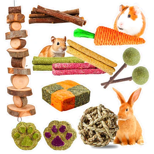 Grddaef 19 Pcs Rabbit Chew Toys for Teeth, Bunny Toys Chew and Treats Natural Timothy Hay for Rabbit Guinea Pigs Hamster Chinchillas Rat