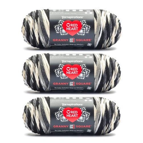 Red Heart All in One Granny Square Black - Dove Yarn - 3 Pack of 250g/8.8oz - 100% Acrylic - #4 Worsted (Medium) - 381m/417Yards - for Knitting, Crochet and Amigurumi