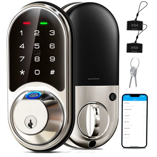 Veise Smart Lock, Fingerprint Door Lock, 7-in-1 Keyless Entry Door Lock with App Control, Electronic Touchscreen Keypad, Smart Deadbolt, Biometric Smart Locks for Front Door, Satin Nickel
