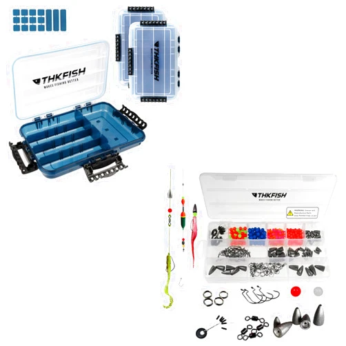 THKFISH 3600 Tackle Tray Waterproof Floating Fishing Lure Box 2PCS+Texas and Carolina Fishing Rig Bass Fishing Bullet-Weights 389pcs