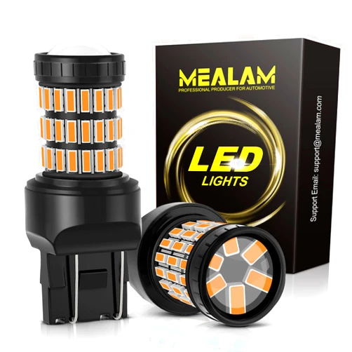 MEALAM 7440 7443 992 T20 W21W LED Bulbs Amber Yellow, Super Bright 60 SMD Chips for Car Truck Backup Reverse Light Tail Break Turn Signal Light(Pack of 2)