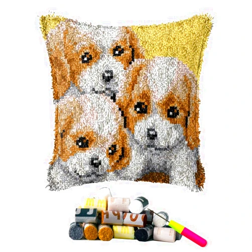 DL-YTG DIY Latch Hook Kits Yarn Kits Pillow Rug Pattern Arts and Crafts Crochet Needlework（Dog：16x16in/40x40CM）