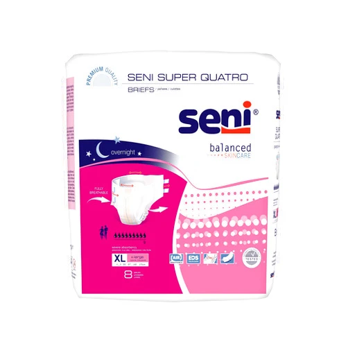 Generic Seni Super Quatro Adult Incontinence Brief XL Heavy Absorbency Breathable/Overnight, S-XL08-BQ1, Severe, 8 Ct