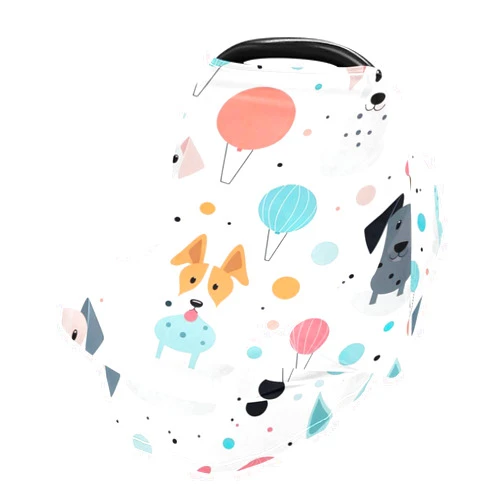 Kigai Cartoon Dogs Baby Car Seat Cover Soft Breathable Nursing Cover for Breastfeeding Multi-Use Stretchy Infant Car Seat Canopy Stroller Cover for Newborn Boy Girl