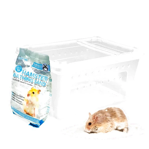 Hamiledyi Hamster Sand Bath Box, Hamster Bathtub Bathroom Hamster Sand Bath Container with Bath Sand, Big Hamster Cleaning and Hamster Toilet for Hamsters Gerbils Lemming (Large, Transparent)