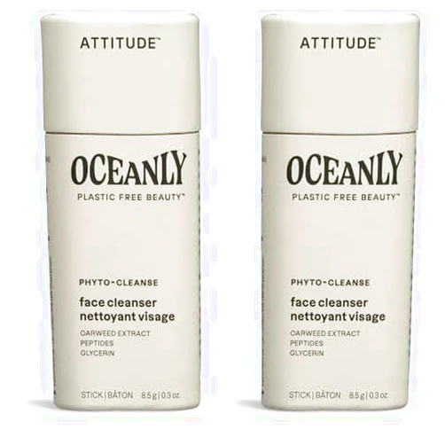 ATTITUDE Oceanly Face Cleanser Bar, EWG Verified, Plastic-free, Plant and Mineral-Based Ingredients, Vegan and Cruelty-free Beauty Products, PHYTO CLEANSE, Unscented, 0.3 Ounce (Pack of 2)