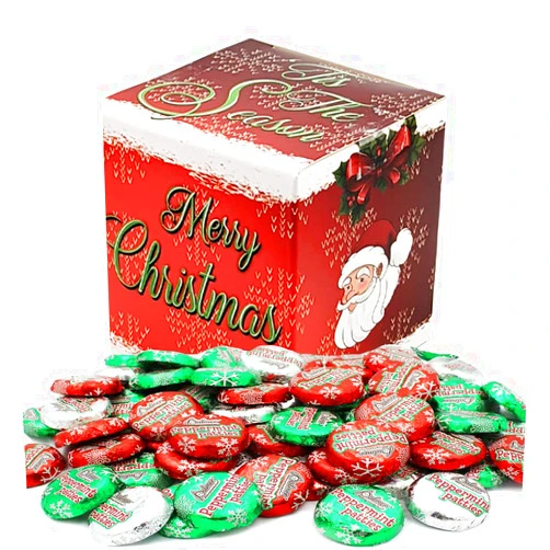 Fruidles Christmas Milk Chocolate Peppermint Patties Coins, Party Bag Fillers, Individually Wrapped Foils, Kosher Certified (Half-Pound)