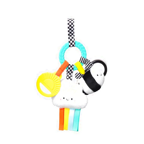 Itzy Ritzy Teething Activity Toy - Bitzy Busy Ring Infant Teething Toy Features Braided Ring & Dangling Toys, Includes Teether, Ribbons, Crinkle Sound & Jingle Bell - 0 Months & Up (High Contrast)