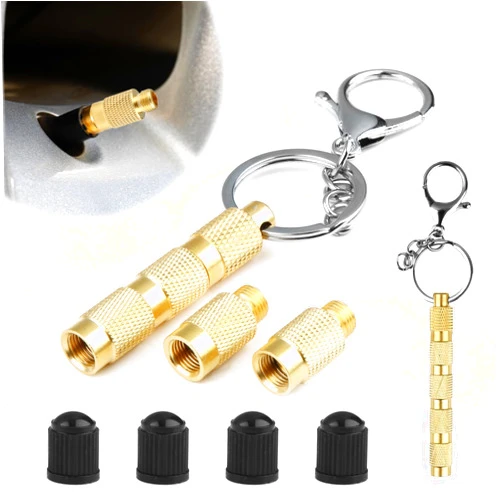 Hoeslaw Universal Tire Deflator, 4 in 1 Brass Air Down Tire Deflator Offroad Accessories, Portable Valve Stem Tyre Pressure Relief for Bike Motor Offroad Vehicle Car SUV Truck (Four Parts Combination Pack)