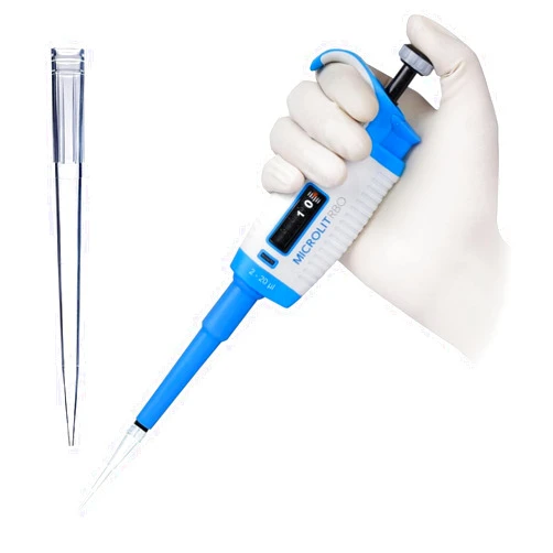 Microlit 1000ul Universal Micropipette Tips with Adjustable Single-Channel Pipette Bundle Pack, Accurate and Calibrated Micropipette for 2-20ul Liquid Capacity, Compatible with 20ul Pipette Tips