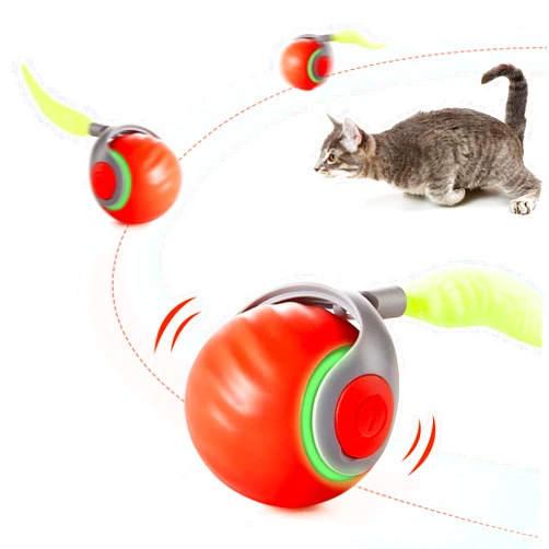 Potaroma Moving Ball Cat Toys with Feather Tail, Rechargeable 2025 New Interactive Ball for Indoor Cats Exercise, Smart Interactive Kitten Rolling Ball, Orange