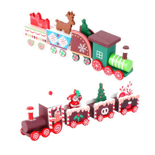 NUOBESTY 2Pcs Wooden Christmas Train Set Toy Cake Toppers Under Christmas Tree Decorations Christmas Table Centerpieces