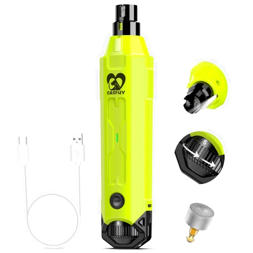 Casfuy 6-Speed Dog Nail Grinder with 2 LED Lights- Newest Pet Nail Grinder Rechargeable Quiet Electric Dog Nail Trimmer for Large Medium Small Dogs Painless Paws Grooming & Smoothing Tool (Green)