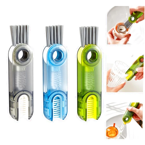 STIRZEST 3-in-1 Multifunctional Cleaning Brush Kit (3 PC) - Silicone Bottle Brush, Multi-Functional Crevice Cleaning Brush - Perfect Travel Bottle Cleaner for Water Bottles - Home Kitchen Cleaning Tools