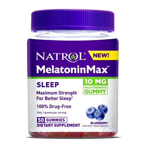 Natrol MelatoninMax 10mg, Sleep Support, Maximum Strength, Blueberry, Gummies, 50 Count (Pack of 12) 600 Count (Pack of 1)