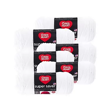 Red Heart Yarn Super Saver 100% Acrylic Worsted Weight Yarn for Knitting and Crocheting - Yarn Pack of 6, 7oz Each (White)
