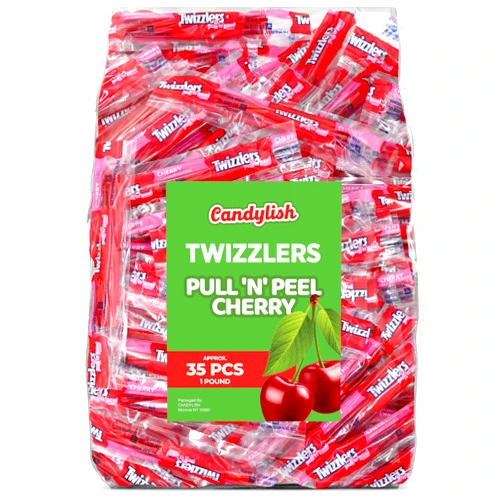 Candylish Twizlers Pull 'n' Peel Cherry Bulk Pack, 1 lb (Approx. 35 Pieces) - Fun and Delicious Cherry Flavored Licorice Candy