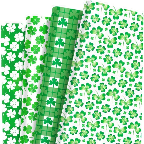 Welpurch 12 Sheets St. Patrick's Day Wrapping Paper, 20x27in Shamrock Clover Plaids Patterns Gift Wrap Paper for St. Patrick‘s Day Party Decor Gift Wrapping