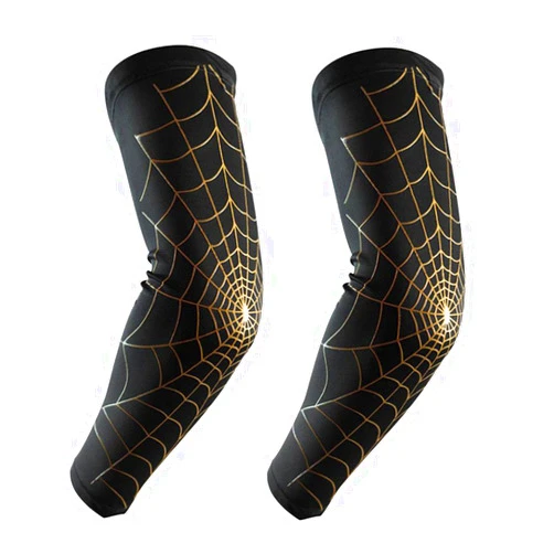 HemeraPhit Gymforward HemeraPhit Compression Arm Sleeves Spider Web Weightlifting Elbow Sleeves Arm Wraps for Baseball, Basketball, Football,Cycling & Fitness, 1Pair (Black+Gold, XL)