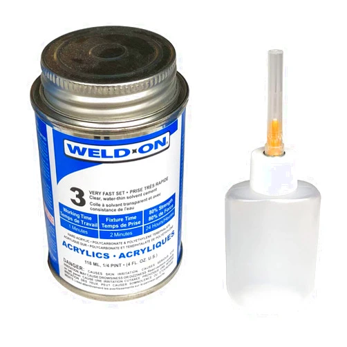 WELD-ON IPS Weld-On 3 Acrylic Plastic Cement with Weld-On Applicator Bottle with Needle, 4 oz Can, Clear