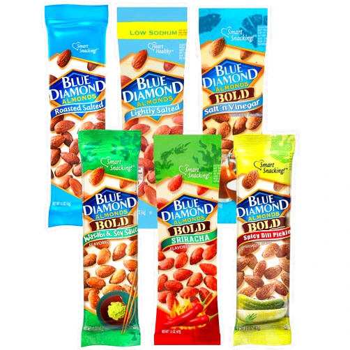 The Hampton Candy Company Blue Diamond Almond Variety Packs, 6 Flavors, 1.5 Ounce Bags (Pack of 6)