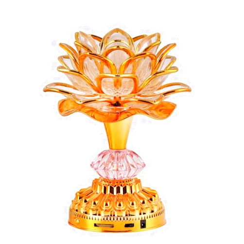 Omeet Colorful LED Lotus Buddhist Lamp, Built 13 Buddhist Songs, Gradient Buddha Light for Worship, Prayer and Display, Low Power Consumption, Eco, Buddhist Supplies - Gold