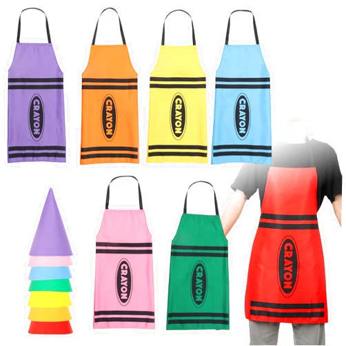 Zuxmvot 7Pcs Crayon Apron Costume Adult, 7 Colors Crayon Costume Set with Apron and Funny Cone Hats for Adults Party Group Teachers Women Couples School
