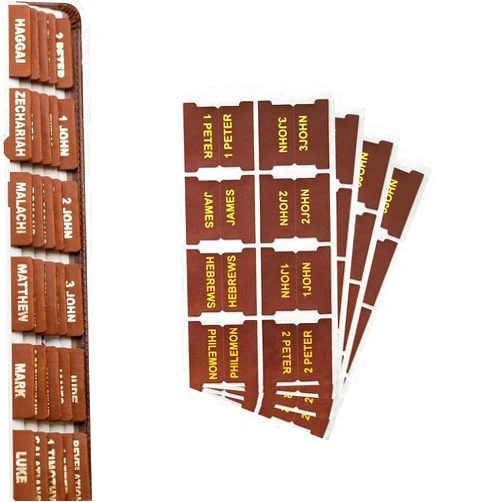 HighMount 80 Pcs Leather Bible Tabs - 66 Tabs and 14 Blank Tabs Bible Index Tabs Easy Apply - Laminated Bible Tabs for Women Men Study Bible Journaling Book Labels Old and New Testament - Brown