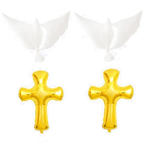 USINNOEM 4 Pcs 30 Inch Cross Foil Balloon 40 Inch Dove Mylar Balloons Jumbo Gold Cross Mylar Balloons For Baptism Memorial Communion Christening Religious (gold+white)