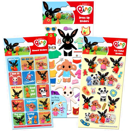 Paper Projects Bing Super Sticker Pack | Big Bundle for Scrapbooking and Decoration | Reusable on Non-Porous Surfaces,Blue/White/Yellow,24.5cm x 11cm